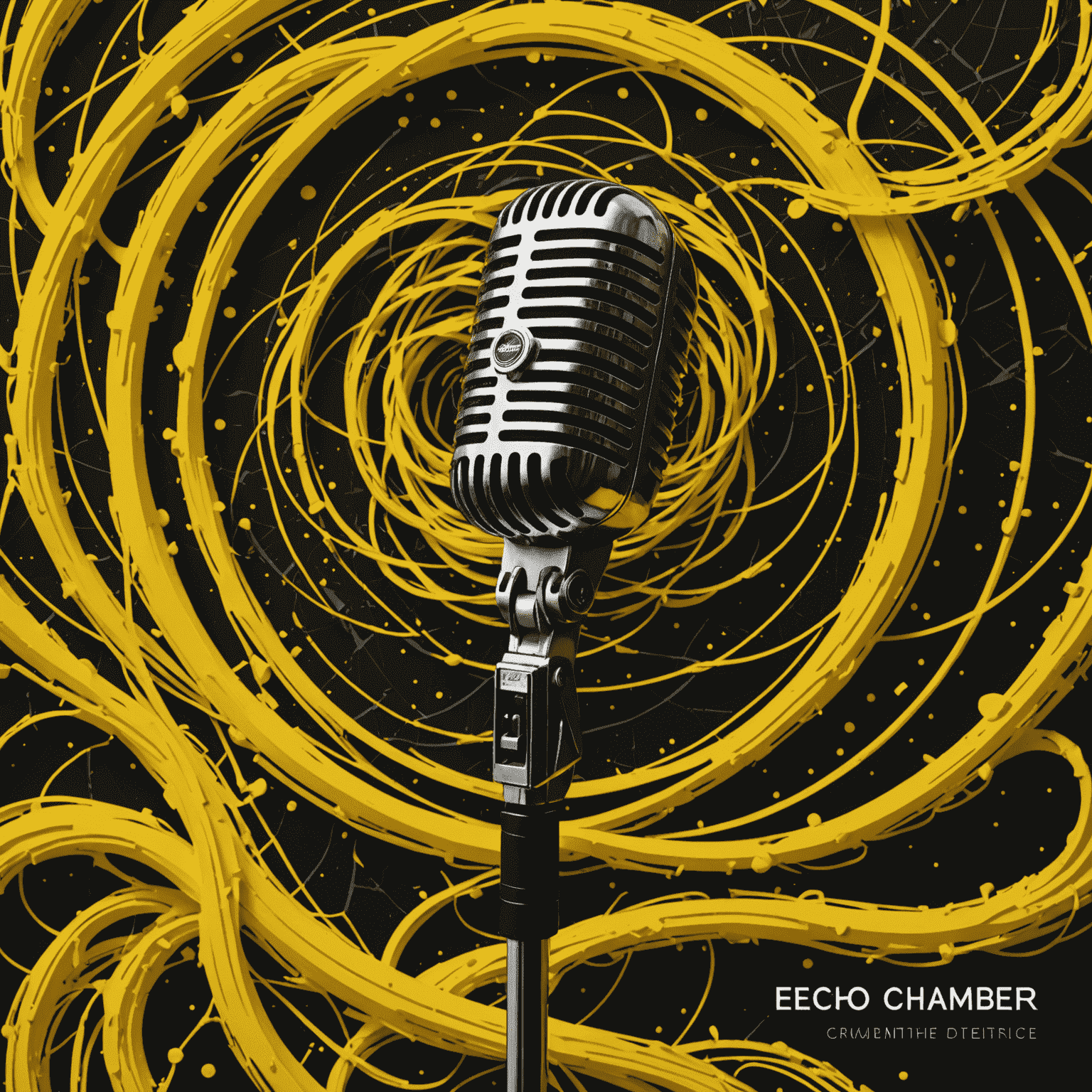 Album cover of 'Whispers in the Static' by Echo Chamber showing a lone microphone surrounded by swirling yellow static patterns