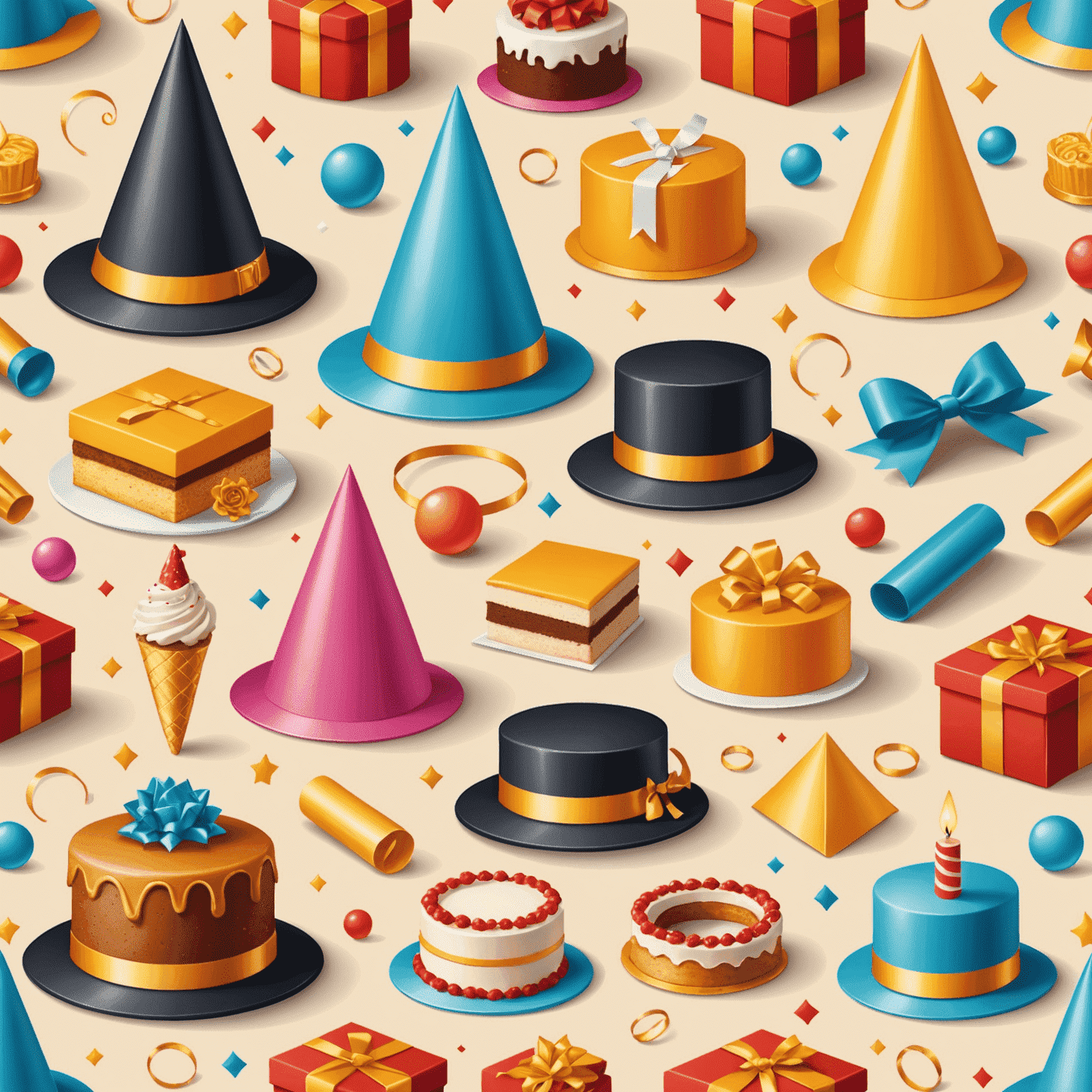 Icons representing different occasions: party hat, wedding rings, graduation cap, birthday cake